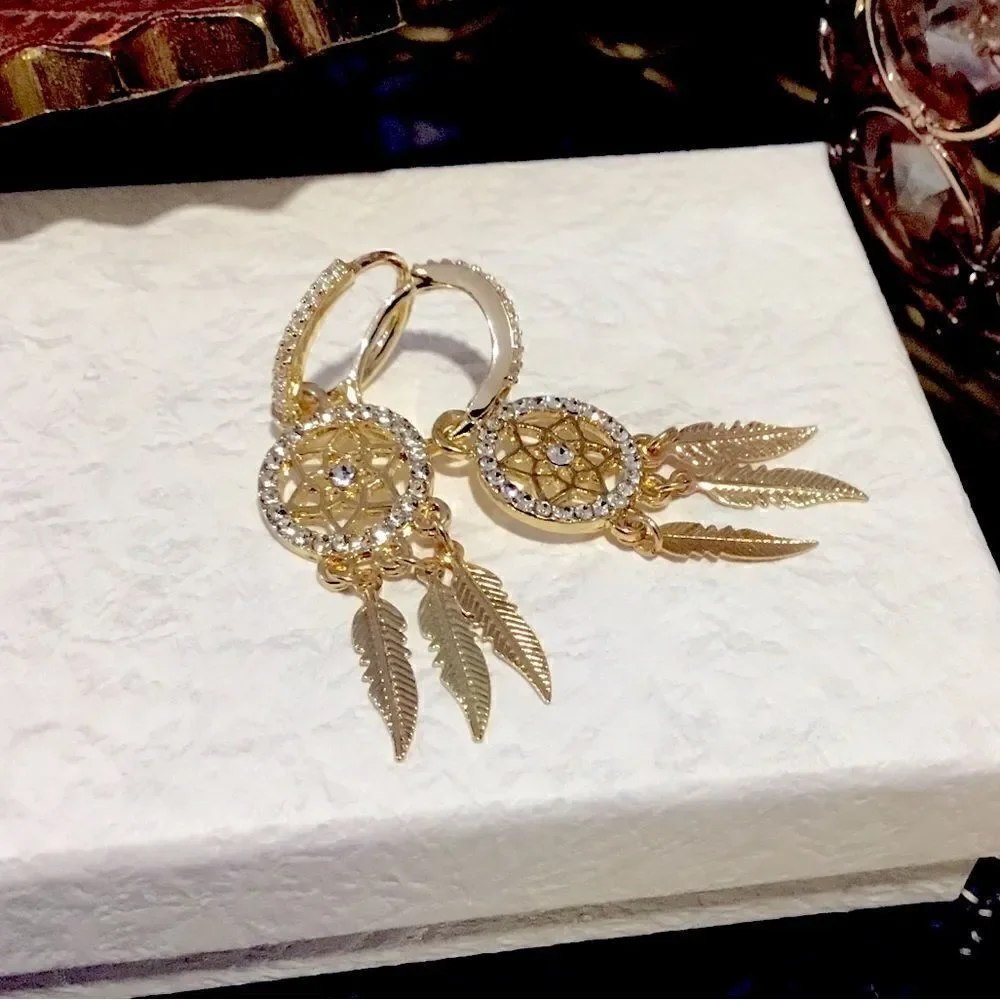 BESTSELLER EARRINGS DREAM CATCHER GOLD TONE CRYSTAL DIAMOND